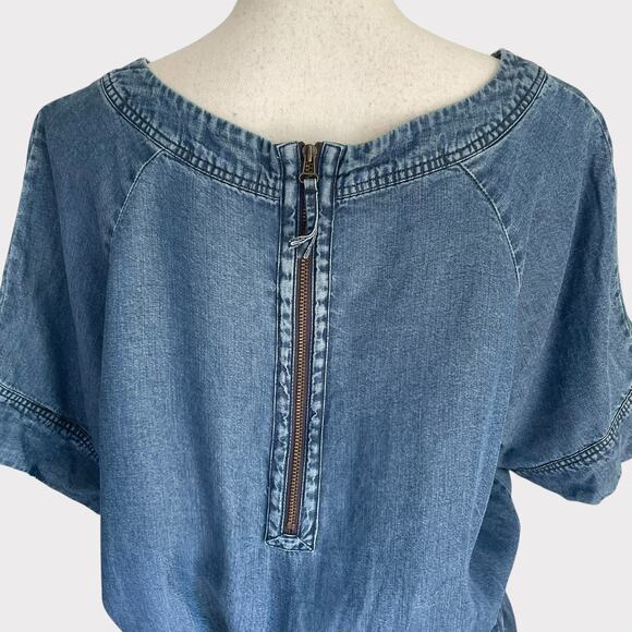 J.Crew Lightweight Washed Chambray Dress Short Sleeve Pockets Size XL Tie Waist - Picture 8 of 12